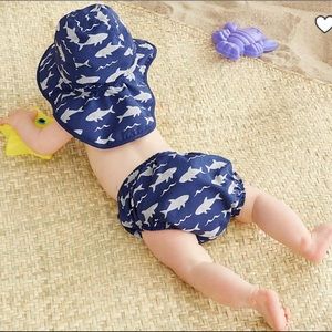 Pottery barn kids and swim diaper and bucket hat 6-12 months